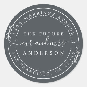 Chic Script Future Mr Mrs Wedding Return Address Classic Round Sticker