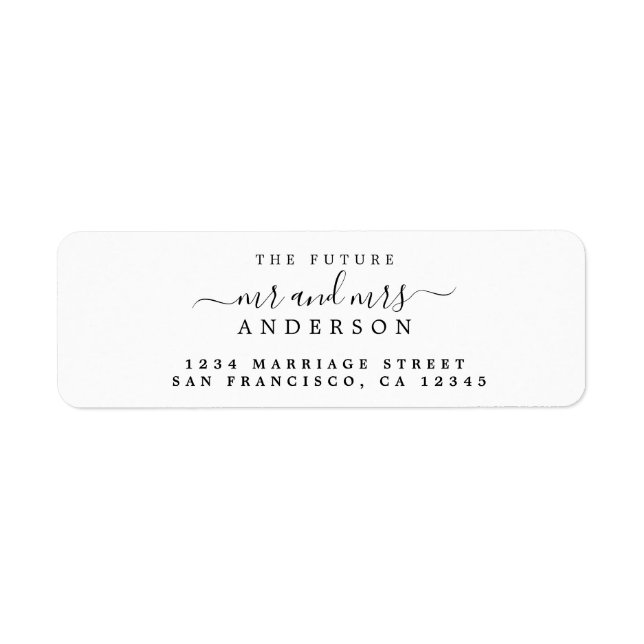 Chic Script Future Mr Mrs Wedding Return Address Label (Front)