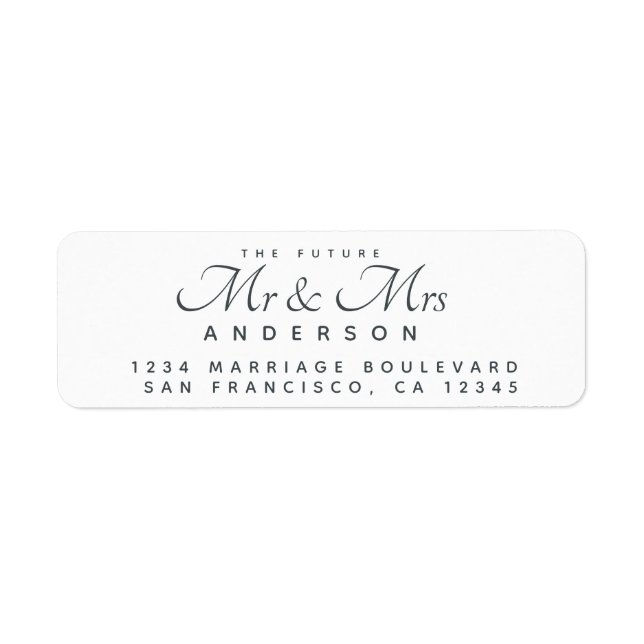 Chic Script Future Mr Mrs Wedding Return Address Label (Front)
