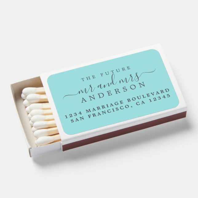 Chic Script Future Mr Mrs Wedding Return Address Matchboxes (Front Open)