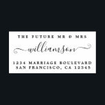 Chic Script Future Mr Mrs Wedding Return Address Rubber Stamp<br><div class="desc">Chic, modern and simple wedding return address rubber stamp with the text the future Mr and Mrs and your surname in handwritten elegant script caligraphy. Simply add your name and address to all your wedding RSVP envelopes. Exclusively designed for you by Happy Dolphin Studio. If you need any help or...</div>
