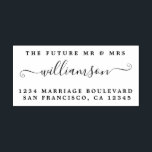 Chic Script Future Mr Mrs Wedding Return Address Rubber Stamp<br><div class="desc">Chic, modern and simple wedding return address rubber stamp with the text the future Mr and Mrs and your surname in handwritten elegant script caligraphy. Simply add your name and address to all your wedding RSVP envelopes. Exclusively designed for you by Happy Dolphin Studio. If you need any help or...</div>
