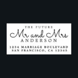 Chic Script Future Mr Mrs Wedding Return Address Rubber Stamp<br><div class="desc">Chic, modern and simple wedding return address rubber stamp with the text the future Mr and Mrs in elegant script. Simply add your name and address to all your wedding invitations and wedding RSVP envelopes. Exclusively designed for you by Happy Dolphin Studio. If you need any help or matching products...</div>