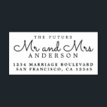 Chic Script Future Mr Mrs Wedding Return Address Rubber Stamp<br><div class="desc">Chic, modern and simple wedding return address rubber stamp with the text the future Mr and Mrs in elegant script. Simply add your name and address to all your wedding invitations and wedding RSVP envelopes. Exclusively designed for you by Happy Dolphin Studio. If you need any help or matching products...</div>