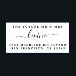 Chic Script Future Mr Mrs Wedding Return Address Rubber Stamp<br><div class="desc">Chic, modern and simple wedding return address rubber stamp with the text the future Mr and Mrs and your surname in handwritten elegant script caligraphy. Simply add your name and address to all your wedding RSVP envelopes. Exclusively designed for you by Happy Dolphin Studio. If you need any help or...</div>