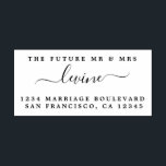 Chic Script Future Mr Mrs Wedding Return Address Rubber Stamp<br><div class="desc">Chic, modern and simple wedding return address rubber stamp with the text the future Mr and Mrs and your surname in handwritten elegant script caligraphy. Simply add your name and address to all your wedding RSVP envelopes. Exclusively designed for you by Happy Dolphin Studio. If you need any help or...</div>