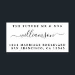 Chic Script Future Mr Mrs Wedding Return Address Rubber Stamp<br><div class="desc">Chic, modern and simple wedding return address rubber stamp with the text the future Mr and Mrs and your surname in handwritten elegant script caligraphy. Simply add your name and address to all your wedding RSVP envelopes. Exclusively designed for you by Happy Dolphin Studio. If you need any help or...</div>