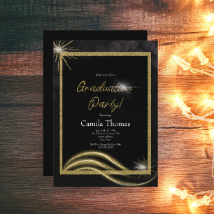 Chic Script Gold Glitter Graduation Party Invitation