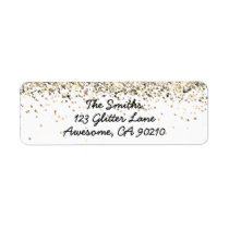 Chic Script Gold Glitter Wedding Return Address Label