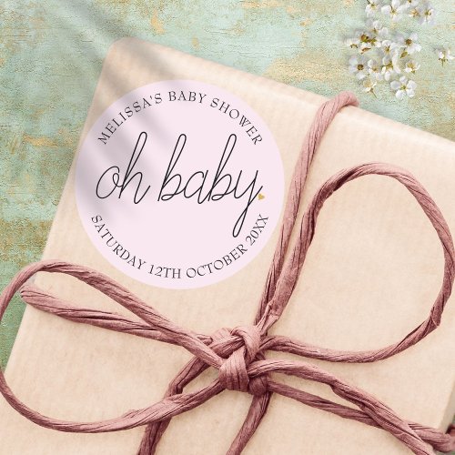 Chic script gold heart baby girl shower oh baby classic round sticker