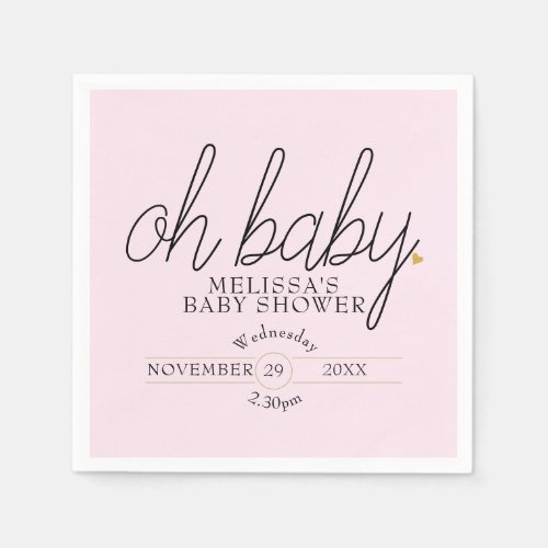 Chic script gold heart baby girl shower oh baby napkins