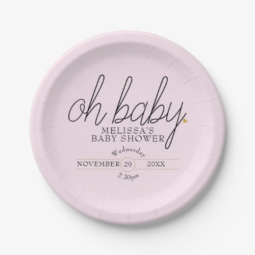 Chic script gold heart baby girl shower oh baby paper plates