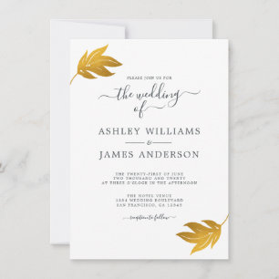 Chic Script Gold Leaf Minimal Wedding Invitation