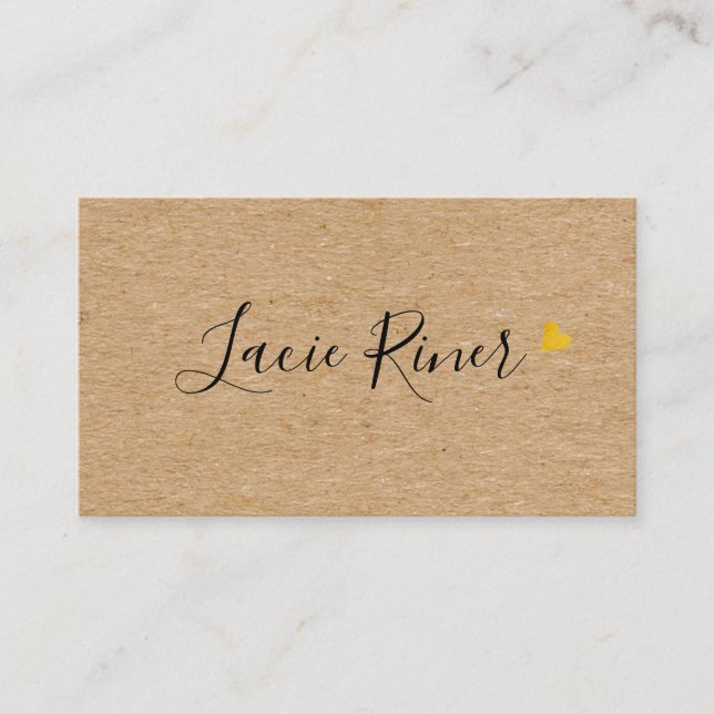 Chic Script Gold Love Heart Rustic Kraft Business Card (Front)