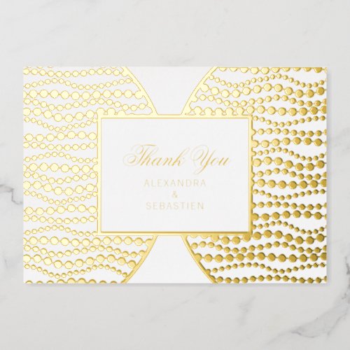 Chic Script Golden Pearls Gold Foil Thank You Card