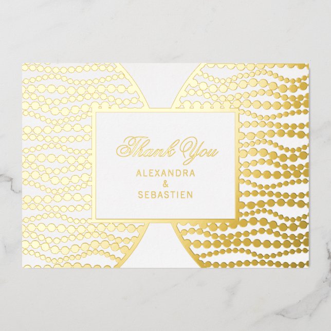 Chic Script Golden Pearls Gold Foil Thank You Card (Front)