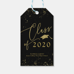 Chic Script Grad Announcement Gold Glitter Gift Tags