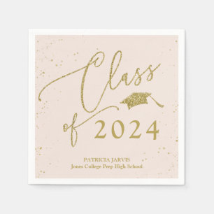 Chic Script Grad Announcement Gold Glitter Napkins