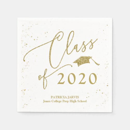 Chic Script Grad Announcement Gold Glitter Napkins