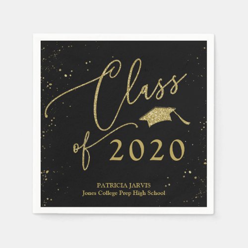 Chic Script Grad Announcement Gold Glitter Napkins