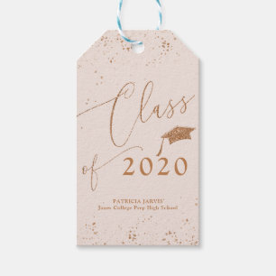 Chic Script Grad Announcement Rose Gold Glitter Gift Tags