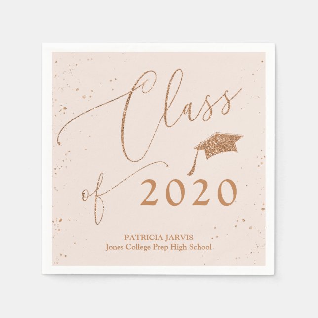 Chic Script Grad Announcement Rose Gold Glitter Napkins (Front)