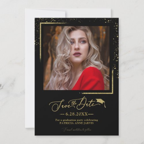 Chic Script Grad Party Save The Date Gold Glitter Invitation