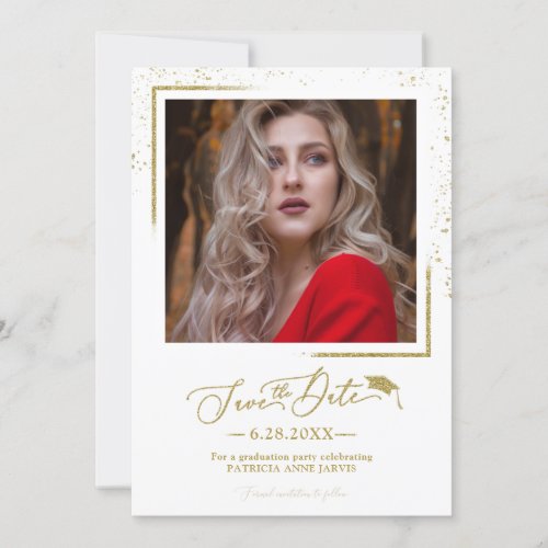 Chic Script Grad Party Save The Date Gold Glitter Invitation