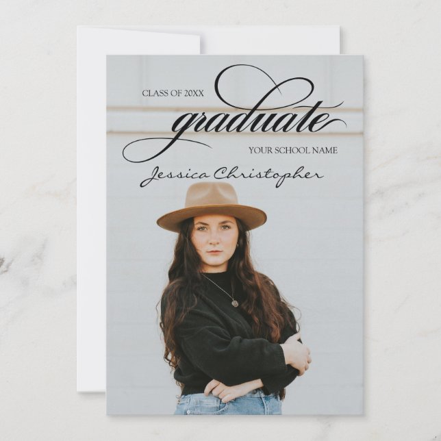 Chic Script Graduate 5 Photo Collage Graduation Announcement (Front)