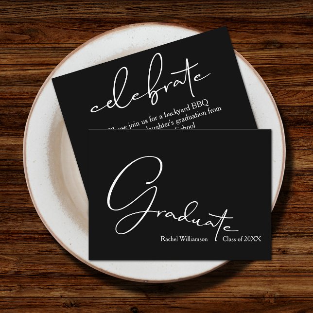 Chic Script Graduate Black Small Party Enclosure Card (Small 3.5" x 2.5" invitations to hand out or mail with your graduation announcements (no envelopes))
