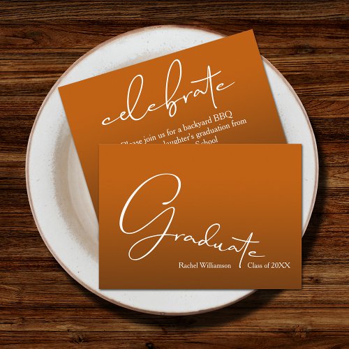 Chic Script Graduate Burnt Orange Party Enclosure Card