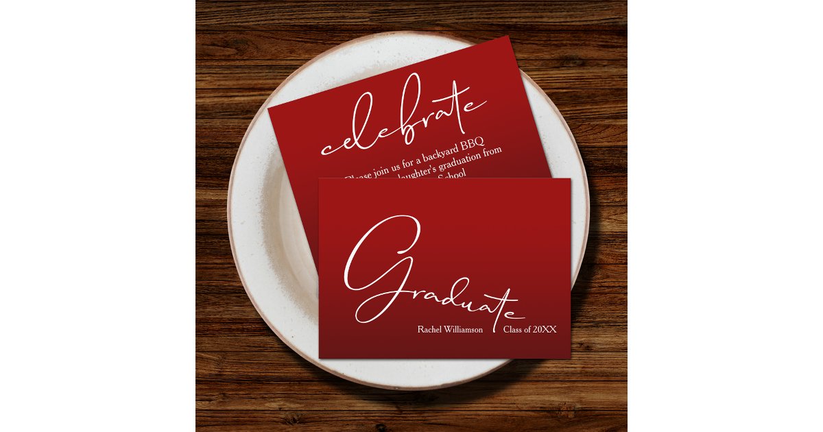 Chic Script Graduate Cardinal Red Party Enclosure Card | Zazzle