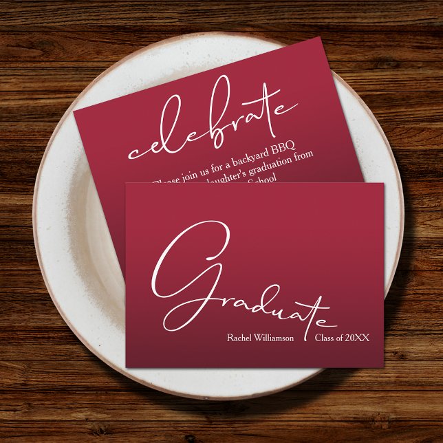 Chic Script Graduate Crimson Red Party Enclosure Card (Small 3.5" x 2.5" invitations to hand out or mail with your graduation announcements (no envelopes))