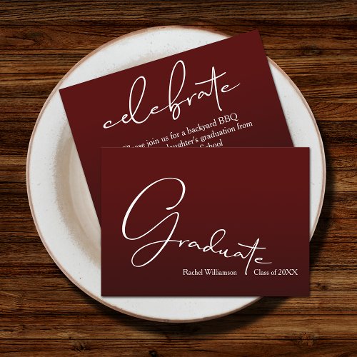 Chic Script Graduate Dark Maroon Party Enclosure Card