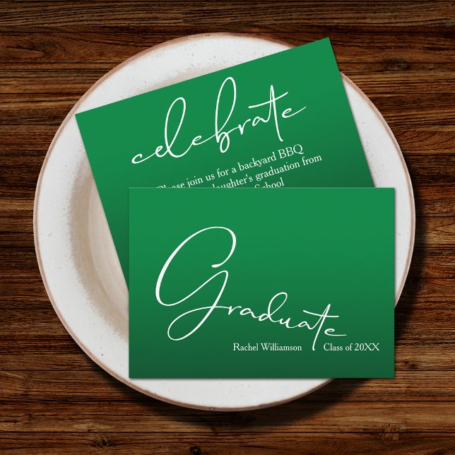 Chic Script Graduate Green Party Enclosure Card (Small 3.5" x 2.5" invitations to hand out or mail with your graduation announcements (no envelopes))