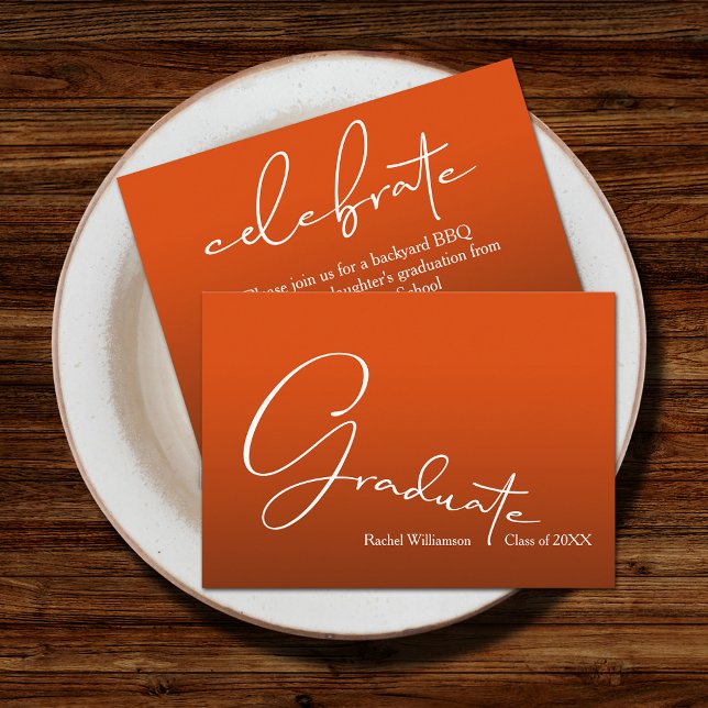 Chic Script Graduate Orange Party Enclosure Card (Small 3.5" x 2.5" invitations to hand out or mail with your graduation announcements (no envelopes))