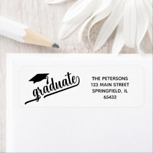 Chic Script Graduation and Cap Black and White Label