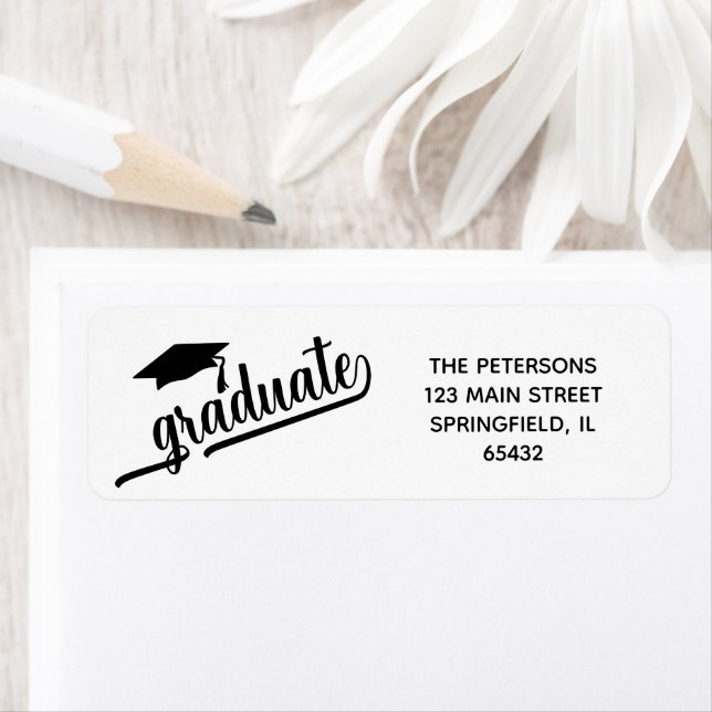 Chic Script Graduation and Cap Black and White Label (Insitu)