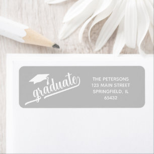 Chic Script Graduation and Cap Silver Label