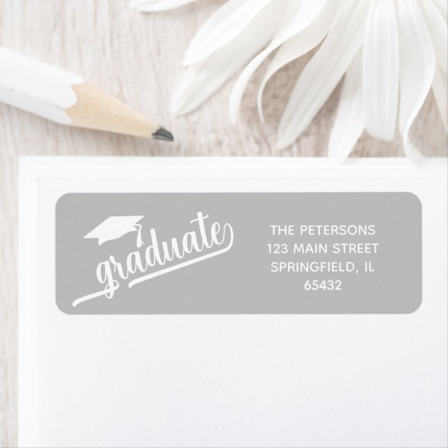 Chic Script Graduation and Cap Silver Label (Insitu)