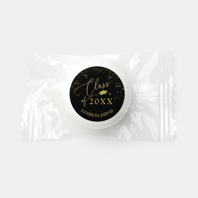 Chic Script Graduation Festive Gold Glitter Life Saver® Mints (Front)