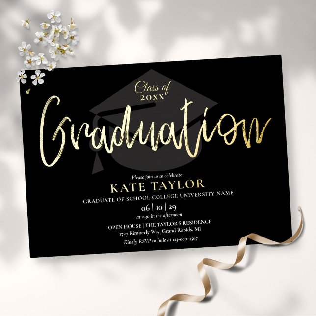 Chic Script Graduation Party Gold Foil Invitation (Creator Uploaded)