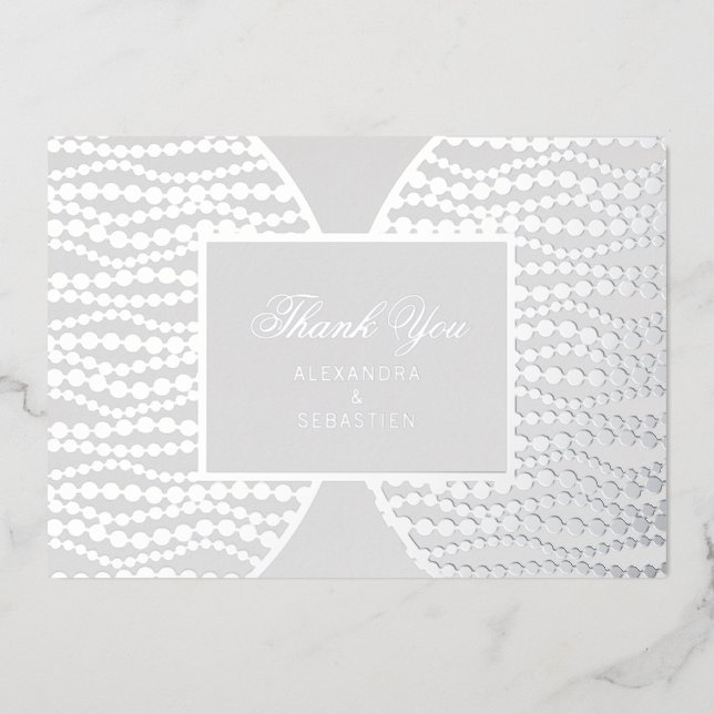 Chic Script Gray Pearl Silver Foil Thank You Card (Front)