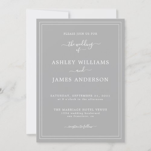 Chic Script Gray Wedding invitation