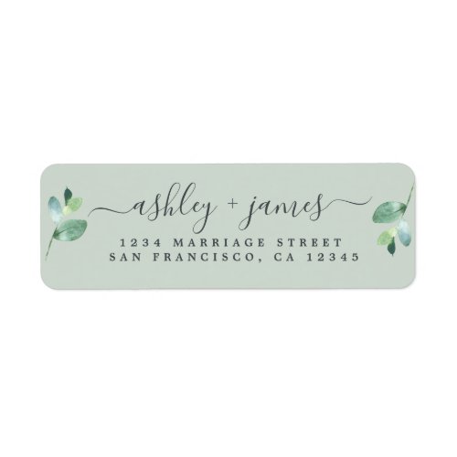 Chic Script Green Foliage Wedding Return Address L Label