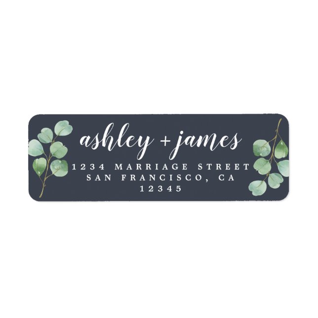 Chic Script Green Foliage Wedding Return Address L Label (Front)