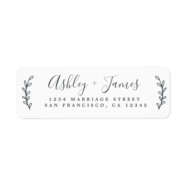 Chic Script Green Foliage Wedding Return Address Label (Front)