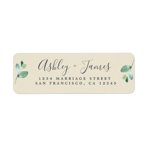 Chic Script Green Foliage Wedding Return Address Label