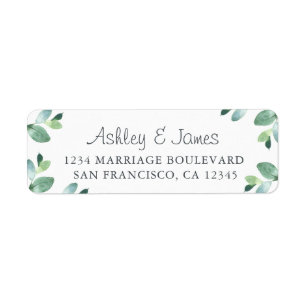 Chic Script Green Foliage Wedding Return Address Label