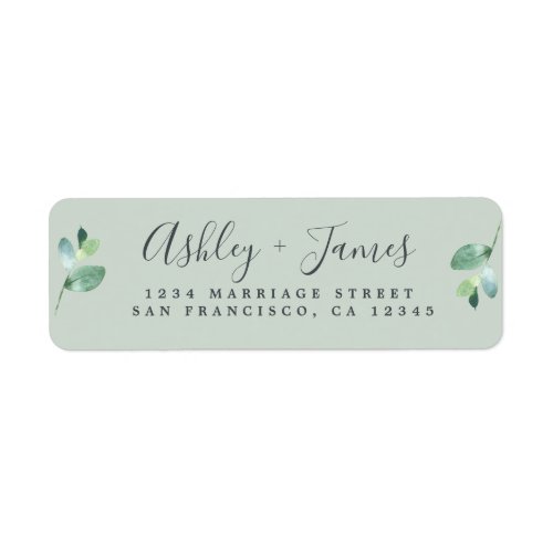 Chic Script Green Foliage Wedding Return Address Label